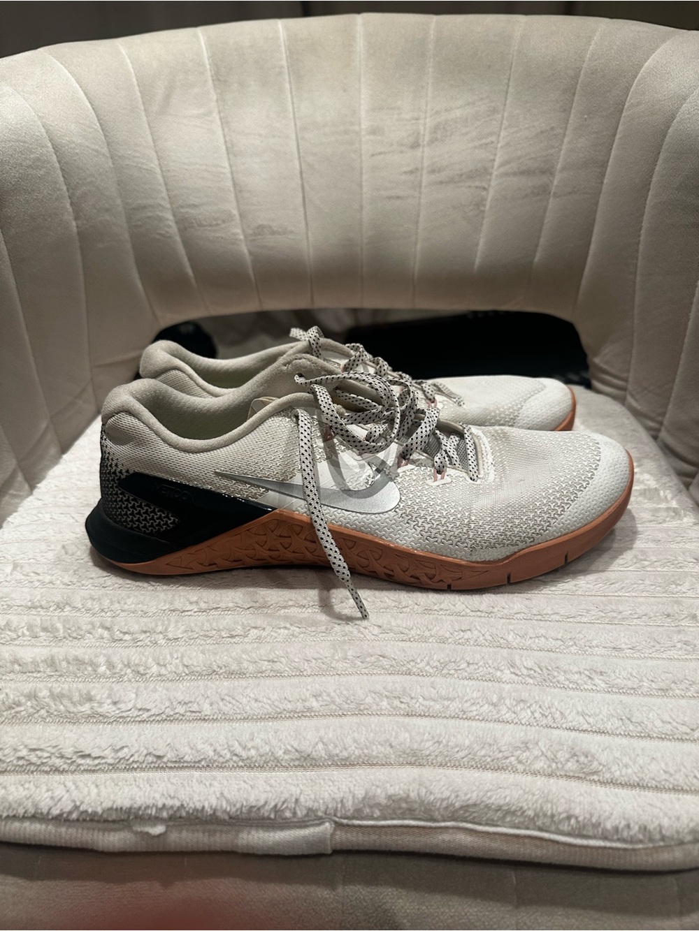 Nike White and Black Athletic Shoes with Gum Sole